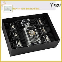 Подарочный набор водочной серии "LEON" Boss Crystal Италия, графин и 6 бокалов, золото, серебро, эко-хрус
