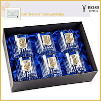 Подарочный набор для виски «Тризуб» Boss Crystal Италия, 6 бокалов, золото 24Kt., серебро 925 пробы, эко-хруст