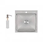 Набір Мийка Lidz 50x50 см PVD чорна нержавійка в комплекті із сушаркою, дозатором і змішувачем, кухонна раковина, фото 2