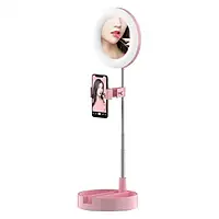 Кольцевая LED лампа настольное зеркало для макияжа 16 см Live Makeup G3 с держателем для смартфона DT