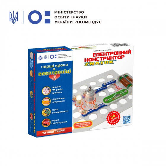 

Електронний конструктор Знаток Перші кроки в електрониці 34 схеми набір С, Разные цвета