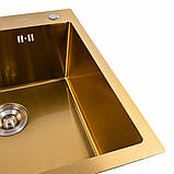 Кухонна мийка Platinum Handmade 5050 PVD HD-D001 золота 3.0/0.8, фото 3