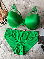 80,90D Зеленый комплект женского нижнего белья с портупеей на 4 размер, бюстгальтер и трусики