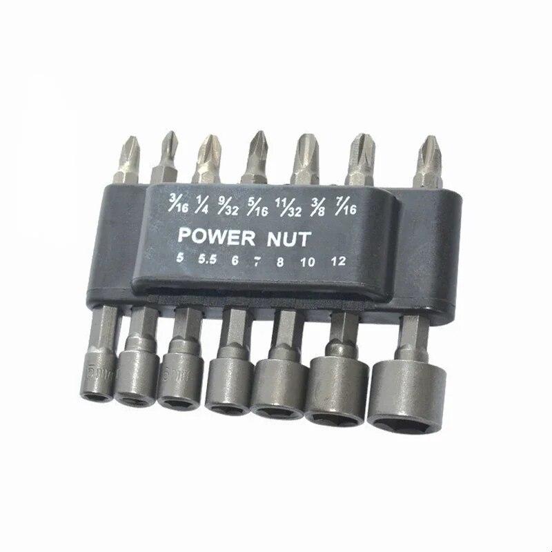 Набір торцевих головок біт 14 шт 5-12 мм 1/4" під шурупокрут, фото 1