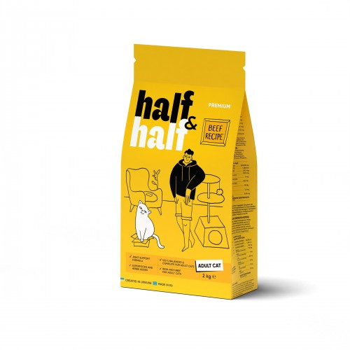 Сухий корм для дорослих котів від 12 місяців Half&Half Adult з яловичиною 2 кг