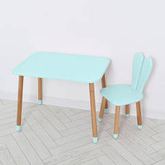 Дитячий дерев'яний столик зі стільцем Зайчик 04-027B / бірюзовий для дівчинки