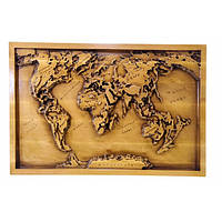 Панно "Карта мира",резное,покрыто патиной и лаком (43×29×2.5 см) массив дерева