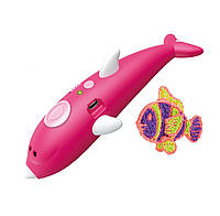 3D ручка с аккумулятором дельфин + трафареты для рисования + 65м пластика 3D Painting Pen 9903 Dolphin Розовый