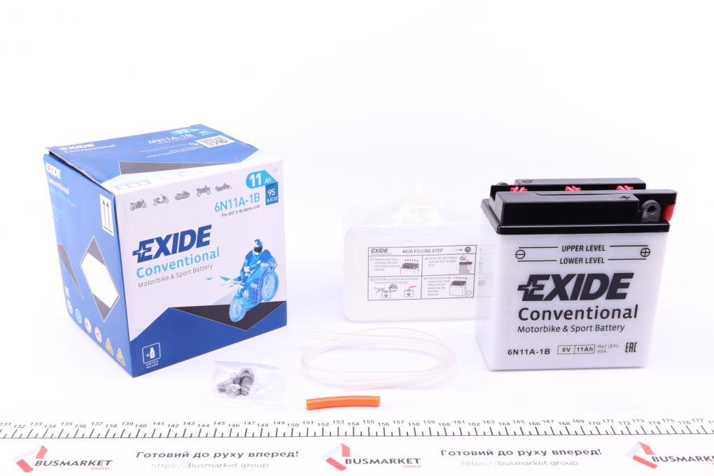 Акумуляторна батарея 11Ah/95A (121x59x131/+R/B0) (мото) (сухозаряджений) EXIDE 6N11A-1B UA62