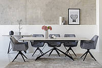 Стол столовый керамический TML-880 Bruno белый мрамор.нео маркина +черный Vetro Mebel