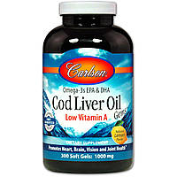 Рыбий жир из печени трески Carlson Labs Cod Liver Oil Gems Лимон 1000 мг 300 капсул (1221)