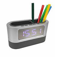 Годинник-підставка для ручок HLV-038 з будильником, термометром і календарем від USB-кабелю або від 3 батарейок