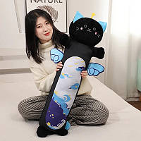 М'яка іграшка Кіт Батон Чорний 90 см, Довгий Кіт Батон плюшева подушка антистрес