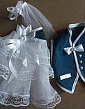 Одяг для весільного шампанського "Шик" (біло-синні, під "джинс"), фото 2