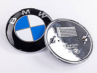 Емблема BMW бело синяя, значок логотип БМВ бело синий в капот кришку багажника 82мм 51 148 132 375