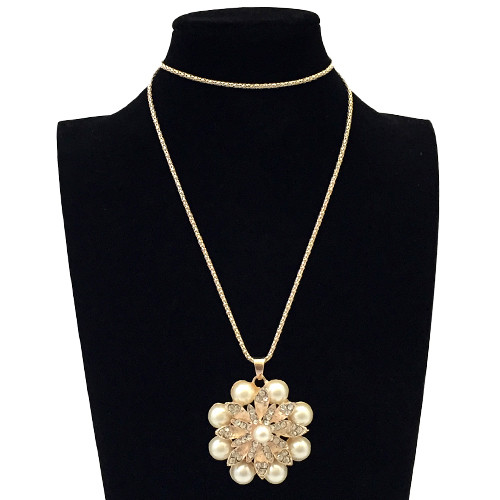 Підвіска золотиста велика квітка в перлинних каменях, фото 1