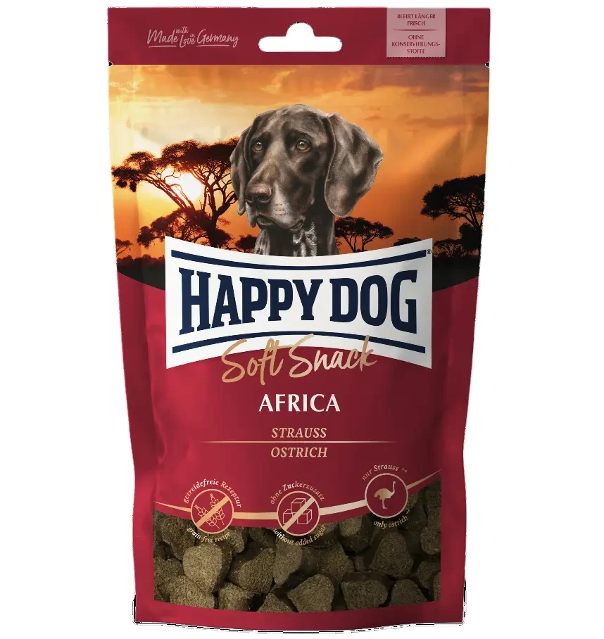 Ласощі для собак середніх та великих порід Happy Dog SoftSnack Africa, м'які закуски зі страусом та картоплею, 100 г