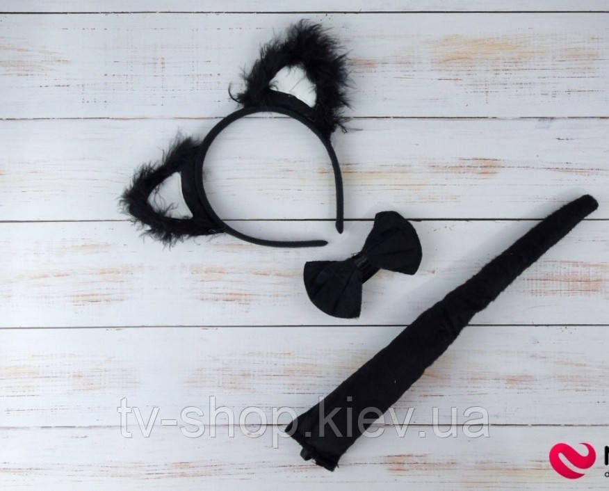 Набір Чорний кіт пух (душки, хвіст, краватка-метелик), фото 1