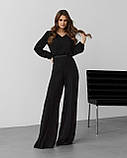 Брюки жіночі широкі святкові розкішні легкі 48 чорні, фото 4