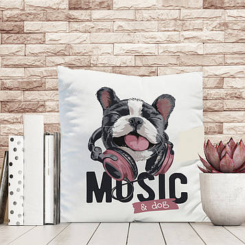 Декоративна подушка з принтом французький бульдог "Музичний пес"