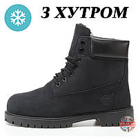 Чоловічі зимові черевики Timberland Black Boots Winter Fur, нубук чорні черевики тімберленд з хутром зимові