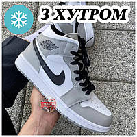 Мужские / женские зимние кроссовки Nike Air Jordan 1 Retro High Grey Winter Fur Мех кожаные найк аир джордан 1
