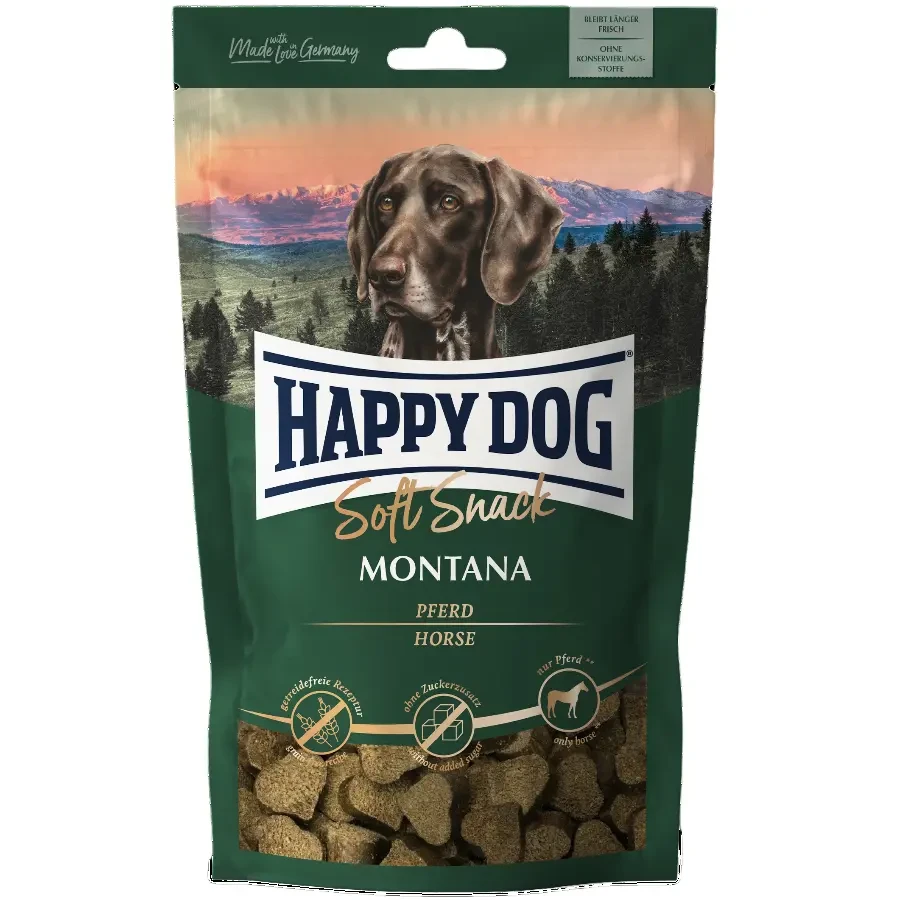 Ласощі для собак середніх та великих порід Happy Dog SoftSnack Montana, м'які закуски з кониною, 100 г
