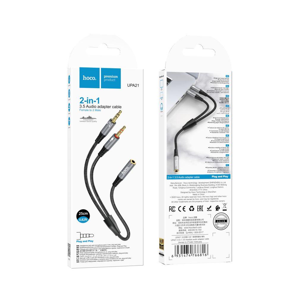 Кабель Audio Splitter Hoco UPA21 2-in-1 3.5 female to 2 male