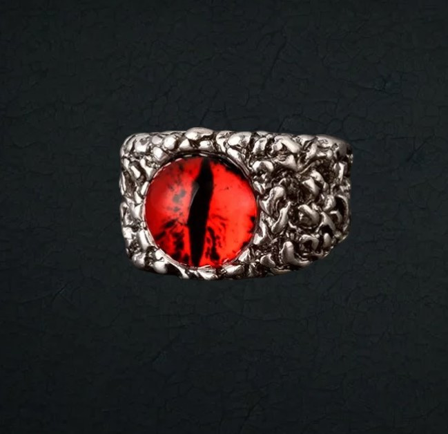 Каблучка срібляста чоловіча містична з червоним оком дракона та лускою регульований розмір AurumLux018, фото 1