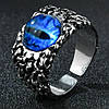 Каблучка срібляста чоловіча містична з синім оком дракона та лускою регульований розмір AurumLux017, фото 2