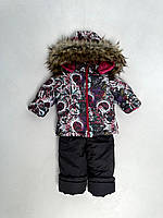 Зимний детский костюм-комбинезон "Вьюга" для девочки на флисе, с опушкой. На 1-6 лет. Веточки