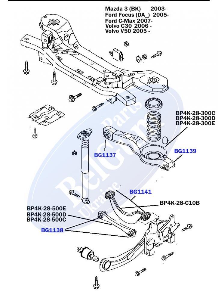 Сайлентблок важеля (заднього/всередині) Mazda 3/Ford Focus/Volvo c30 (33.4x12x49.7x55.2) (під пруж BG1137 UA61
