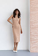 Платье миди приталенного кроя на бретелях Fame istanbul - светло-коричневый цвет, L (есть размеры)