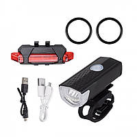 Велосипедный фонарь с габаритами AQY-0108A-XPE + STOP-5LED, micro USB, встроенный аккумулятор