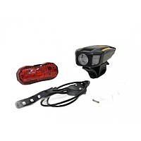 Велосипедный аккумуляторный фонарь со звонком и стопом XK-008-1