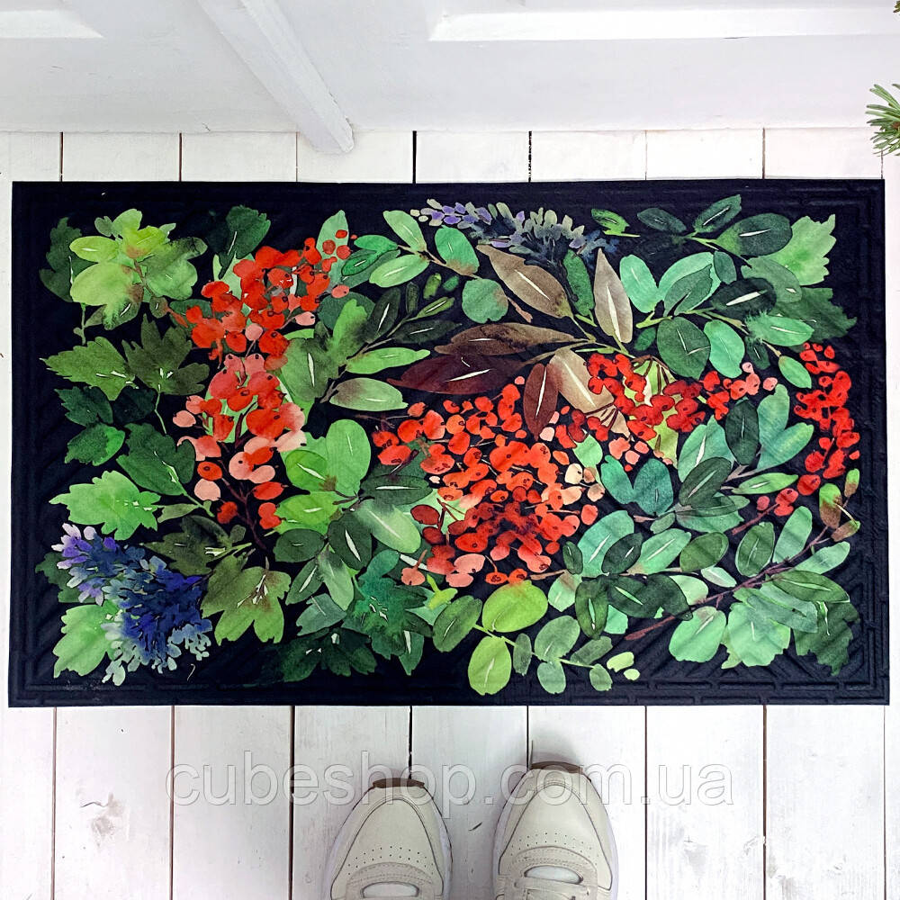 Прикольний придверний килимок у передпокій з дизайном "Зимові квіти"