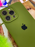 Силиконовый чехол на Айфон 13 Про с закрытой камерой Хаки | iPhone 13 Pro SoftCase with Frame Army Green