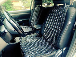 Накидки на сидіння екошкіра, чорні з білою строчкою (Комплект)