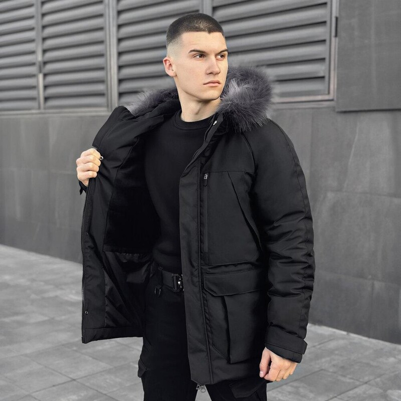 Чорна чоловіча парка Pobedov Seniora Udacha Gray