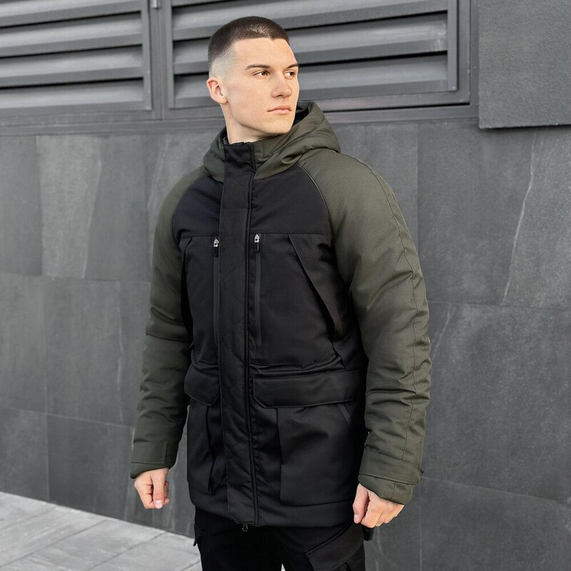 Двоколірна парка Pobedov Seniora Udacha Gray. Колір: хакі-чорний