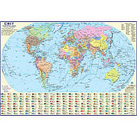 Політична карта світу. М1:54 000 000. карта стінна. настільна. 65х45 см. укр.. картон. ламінована
