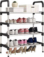 Полка сборная напольная для обуви Shoe Rack черного цвета на 4 ЯРУСА