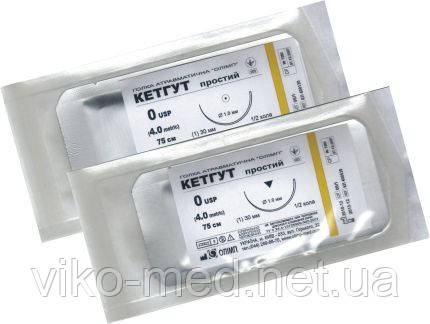 Кетгут простий 4/0 USP (2,0 metric) ріжуча голка 25 мм, нитка75 см. 3/8 ОЛІМП, фото 1
