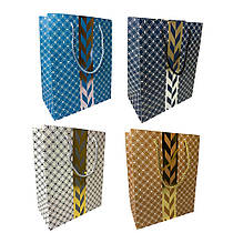 Пакет подарунковий "Орнамент" золотий зигзаг 18х23х10 см в асортименті