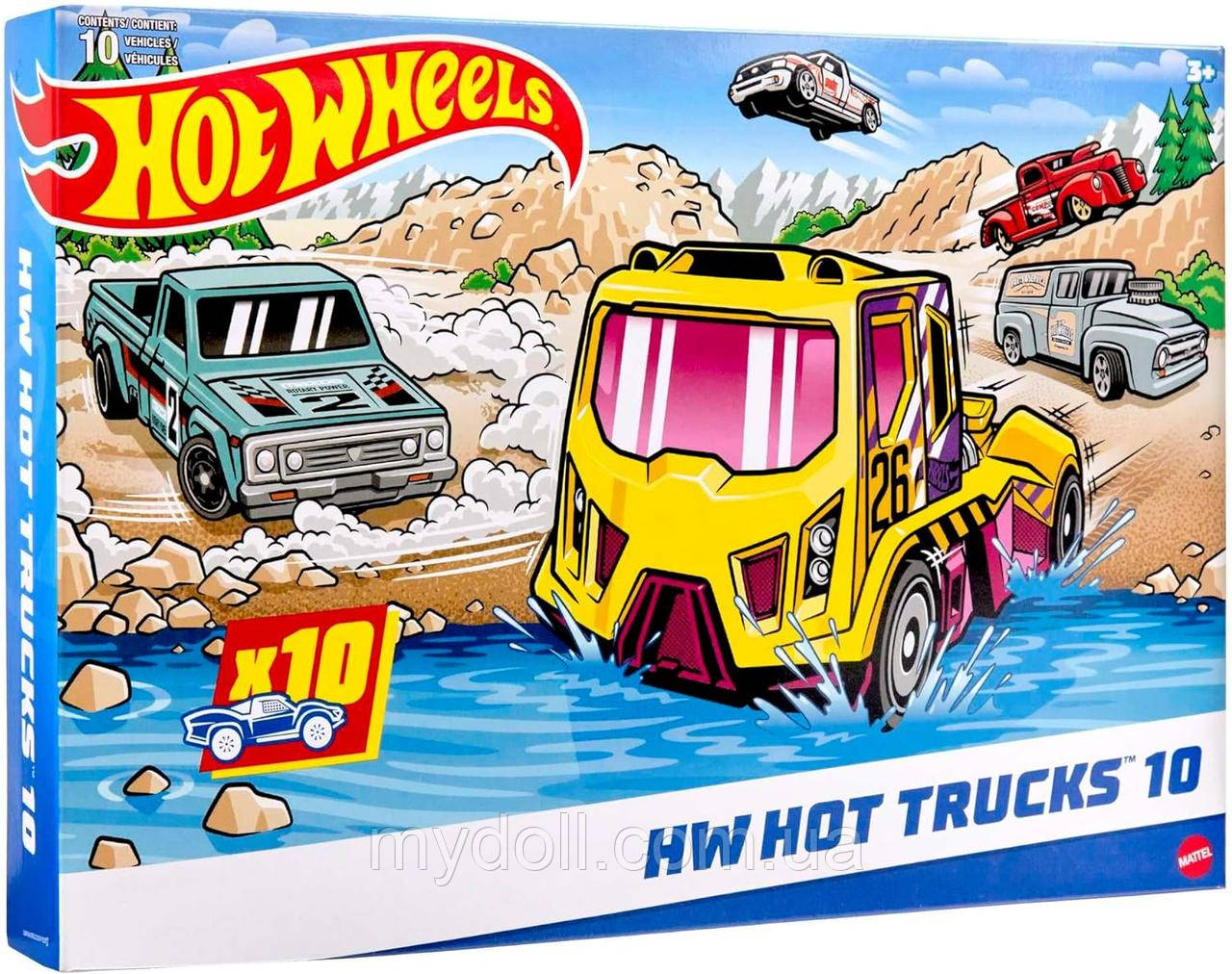 Хот Вілс 10 Набір базових метал машинок Hot Wheels Trucks 10-Pack, Set 10 Toy Semi-Trucks HMK46 Mattel Оригінал