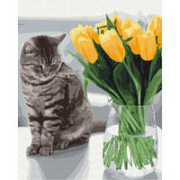 Картина по номерам "Котик с тюльпанами" [tsi192639-TSІ]