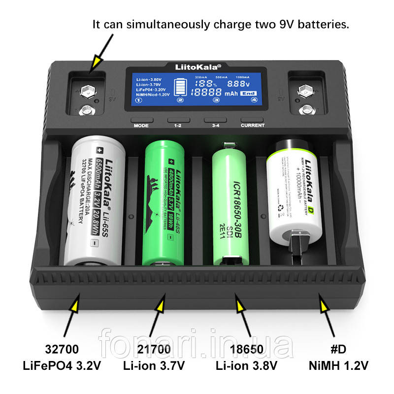 LiitoKala Lii-D4XL - Зарядное устройство для Li-Ion/Ni-Mh/LiFePo4 и 9V (крона) аккумуляторов - фото 5 - id-p515870174