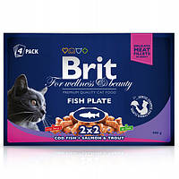 Вологий корм для кішок Brit Premium Plate Fish паковання 24 × 100 г