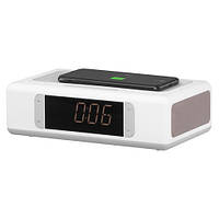 Беспроводная зарядка часы будильник FM-радио акустическая система 2E SmartClock Bluetooth 4.2 USB AUX White