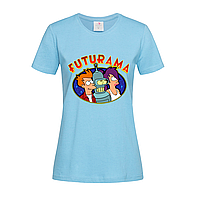 Голубая женская футболка Прикольная с Futurama (11-4-1-блактний)